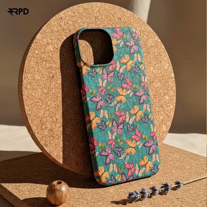 iPhone 16 Pro - Custodia in vero sughero verde con design a farfalla – 2