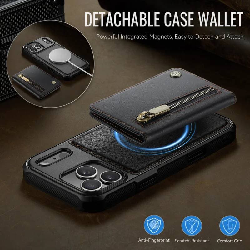 iPhone 17 Pro Max - Jeehood Magsafe, magnetisches Wallet, Stand-Funktion, Reissverschluss, Schwarz – 4