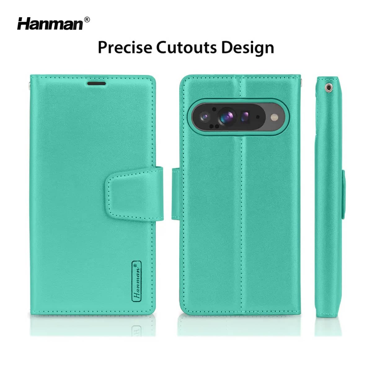 Google Pixel 10 / 10 Pro - Hanman Mill Flip Case mit 3 Kartenfächern, Türkis – 2