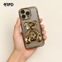 iPhone 14 Pro - Bling Diamond Teddy Case mit LInsenschutz - Champagne Gold – Bild 3