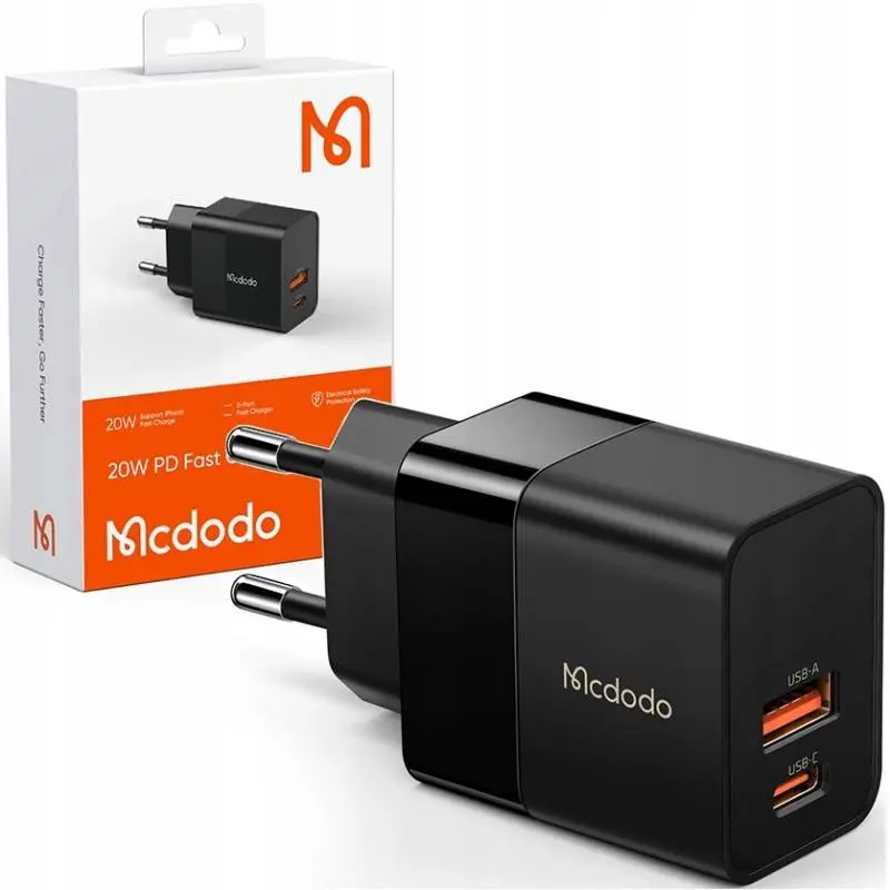Mcdodo - Caricabatterie rapido (1x USB-A / 1x USB-C), 20W, nero