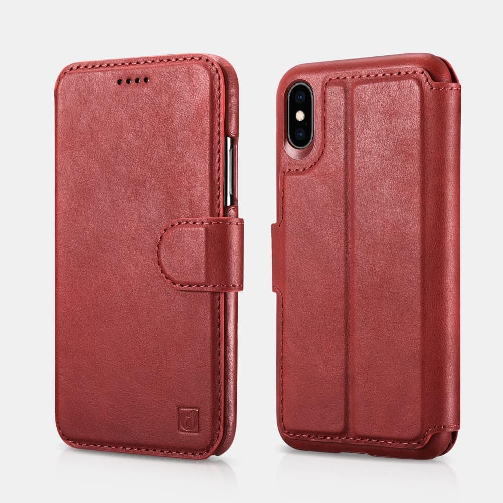 iPhone Xs Max - iCarer Echtleder Flip-Wallet-Etui - abnehmbar - 2 in 1, rot (RIXS07-RD)