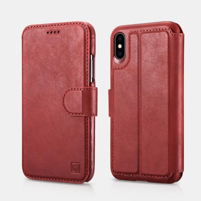 iPhone Xs Max - iCarer étui portefeuille à rabat en cuir véritable - détachable - 2 en 1, rouge (RIXS07-RD)