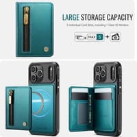 iPhone 17 Pro - Jeehood Magsafe Case, magnetic wallet and stand function, zipper, green – Bild 5