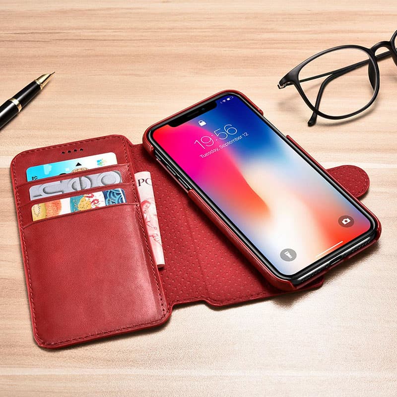 iPhone Xs Max - iCarer Echtleder Flip-Wallet-Etui - abnehmbar - 2 in 1, rot (RIXS07-RD) – 2