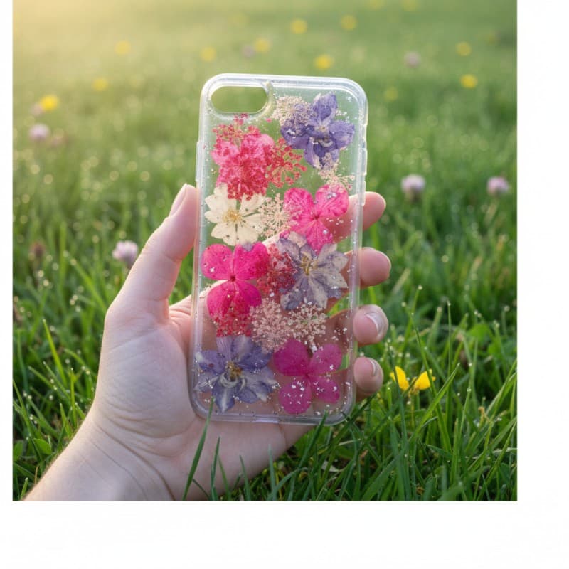 iPhone 6 / 7 / 8 - Custodia con fiori veri e accenti dorati, rosa-viola – 2