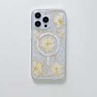 iPhone 13 / iPhone 14 - MagSafe Hülle mit echten Blumen und goldenen Akzenten, weiss – Bild 2