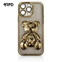 iPhone 14 Pro - Bling Diamond Teddy Case mit LInsenschutz - Champagne Gold – Bild 1