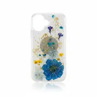 iPhone 17 - Hülle mit echten Blumen und silbernen Akzenten, blau – Bild 2