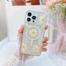 iPhone 13 / iPhone 14 - MagSafe Hülle mit echten Blumen und goldenen Akzenten, weiss