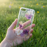 iPhone 6 / 7 / 8 - Custodia con fiori veri e accenti d'argento, viola – Bild 2
