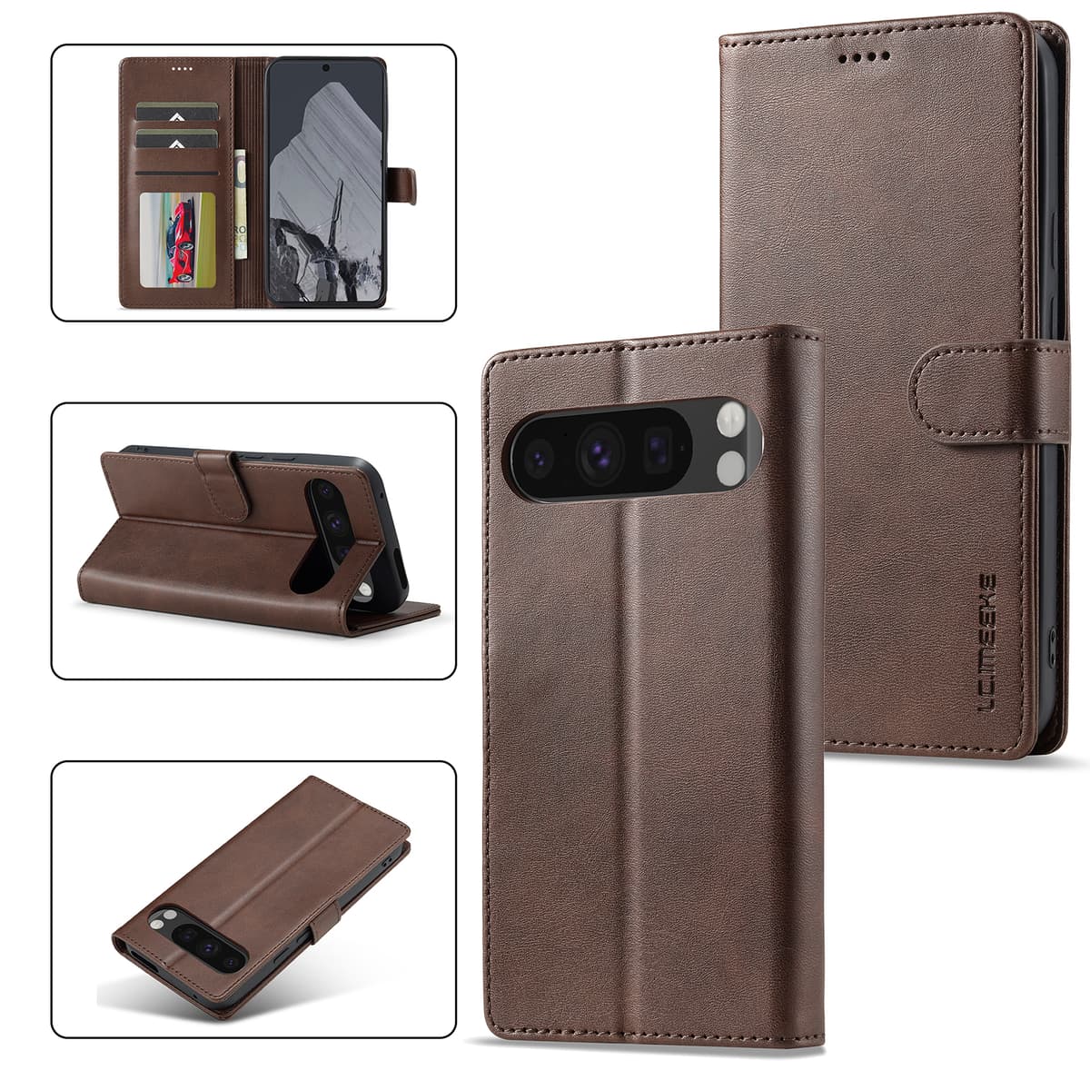 Google Pixel 10 / 10 Pro - LC.IMEEKE Wallet Etui mit 3 Kartenfächern & Magnetverschluss, Braun – 2