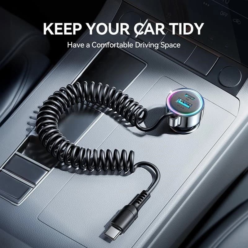Joyroom - JR-CL07 72W 3-in-1 Wired Car Charger(Type-C), black – 3