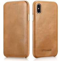 iPhone X / XS - iCarer Curved Edge Vintage Echtleder Folio RIX04-GG, Khaki – Bild 1