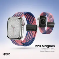 RPD Magnos Magnet Armband Nylon Geflochten für Apple Watch 44/45/46/49mm - Z-Muster Blau/Rosa – Bild 5