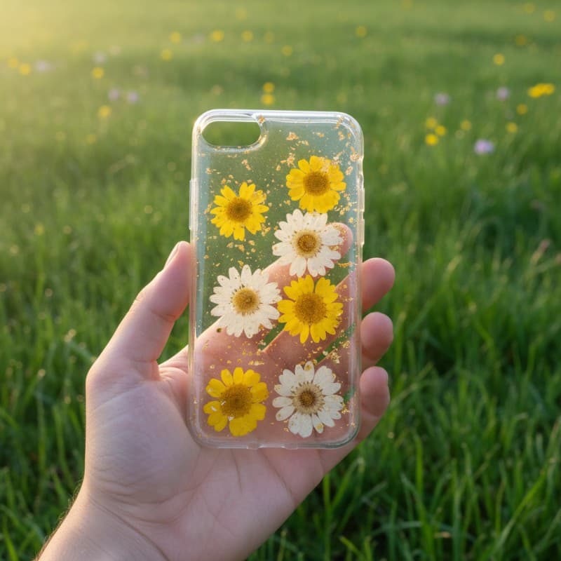 iPhone 6 / 7 / 8 - Custodia con fiori veri e accenti dorati, giallo-oro – 2