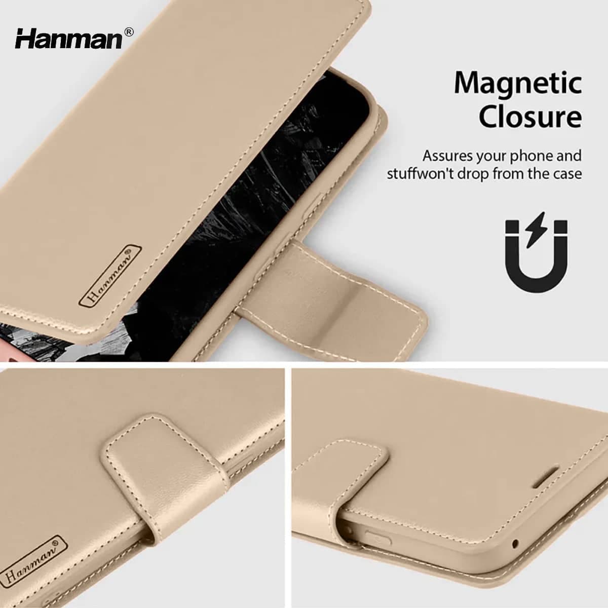 Google Pixel 10 / 10 Pro - Hanman Mill Flip Case mit 3 Kartenfächern, gold – 4