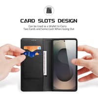 Samsung Galaxy S25 - DUX Hivo Series Flip Case, black, imitation leather – Bild 2