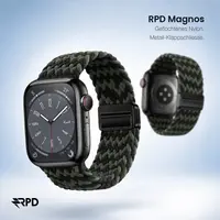 RPD Magnos Magnet Armband Nylon Geflochten für Apple Watch 44/45/46/49mm - W-Muster Schwarz/Grün – Bild 5
