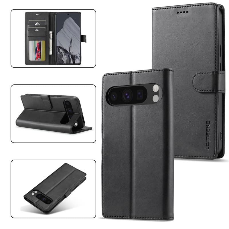 Google Pixel 10 Pro XL - LC.IMEEKE Wallet Etui mit 3 Kartenfächern & Magnetverschluss, schwarz – 3