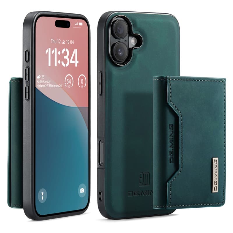 iPhone 16 - DG.MING Etui, Leder-Optik, Kartenfach & Magnetverschluss, Grün – 2