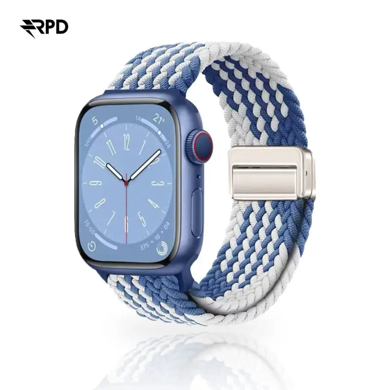 RPD Magnos Magnet Armband Nylon Geflochten für Apple Watch 38/40/41/42mm - Z-Muster Blau/Weiss