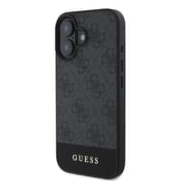 iPhone 16 - Guess PU 4G Bottom Stripe Metal Logo Case (GUHCP16SG4GLGR), Gray – Bild 3