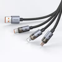 McDodo - 3-in-1-Kabel, transparent, USB-A auf C + Lightning + Micro-USB, 1,2 m, schwarz – Bild 1