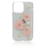 iPhone 15 Pro - Hülle mit echten Blumen und silbernen Akzenten, rosa – Bild 1