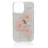 iPhone 15 Pro - Hülle mit echten Blumen und silbernen Akzenten, rosa