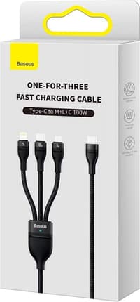 Baseus Flash Series Ⅱ One-for-three Fast Charging Cable USB to M+L+C 100W 1.5m schwarz (CASS030001) – Bild 8