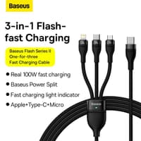 Baseus Flash Series Ⅱ One-for-three Fast Charging Cable Type-C to M+L+C 100W 1.5m schwarz (CASS030201) – Bild 2