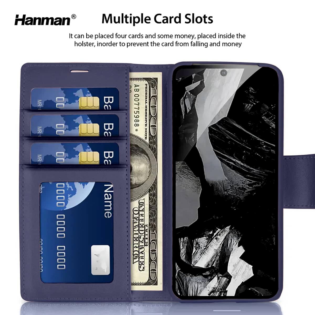 Google Pixel 10 Pro XL - Hanman Mill Flip Case mit 3 Kartenfächern, blau – 3