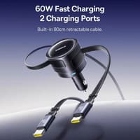 Baseus Enjoyment Max Car Charger - 60W Dual USB-C Retractable Cable, Rotatable Design - Black – Bild 6