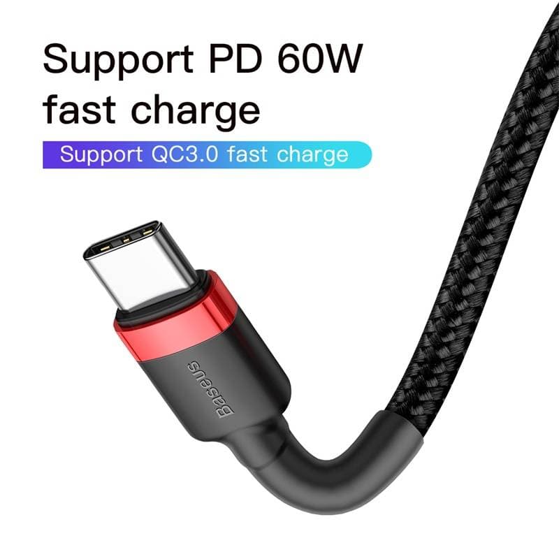 Baseus - Cafule - Type-C PD2.0 60W fast charging cable, 1m, red + black (CATKLF-G91) – 4