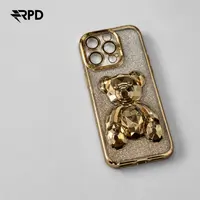 iPhone 14 Pro - Bling Diamond Teddy Case mit LInsenschutz - Champagne Gold – Bild 4