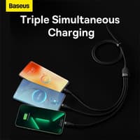 Baseus Flash Series Ⅱ One-for-three Fast Charging Cable Type-C to M+L+C 100W 1.5m schwarz (CASS030201) – Bild 3