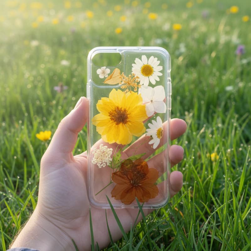 iPhone 6 / 7 / 8 - Custodia con fiori veri e accenti dorati, giallo-marrone – 2