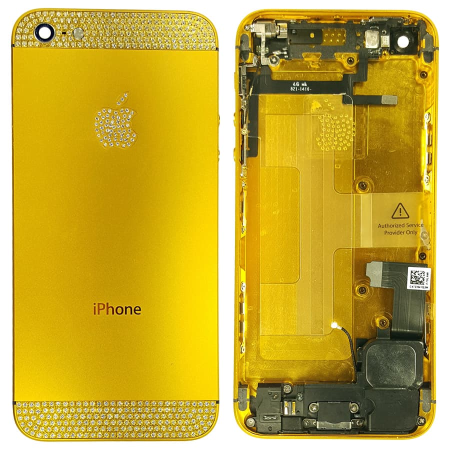 Apple iPhone 5 Backcover gold/gold mit Logo, glitzersteine neu, original