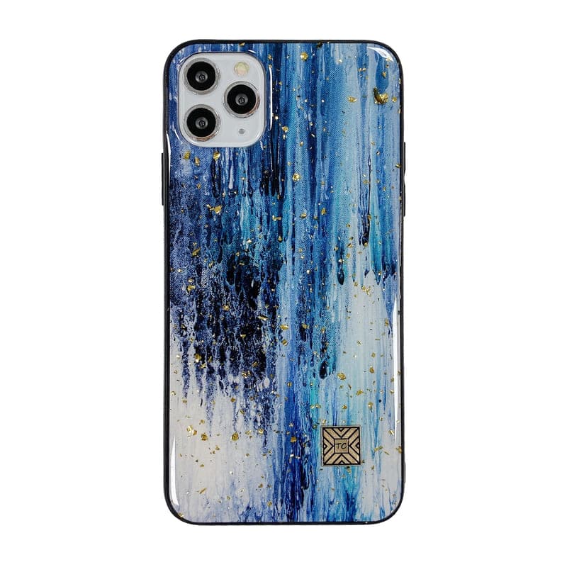 iPhone 14 Plus - TC Case D76 Hülle Ocean Glow, Blau-Weiss mit goldenen Akzenten