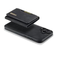 iPhone 16 - DG.MING Etui, Leder-Optik, Kartenfach & Magnetverschluss, Schwarz – Bild 5