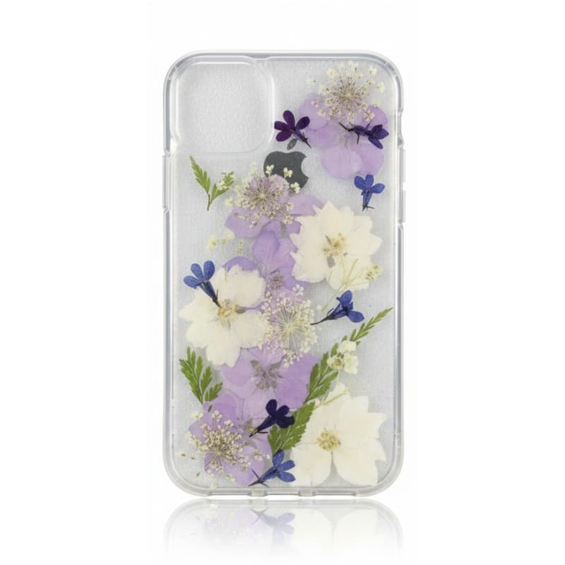 iPhone 13/14/15 - Custodia con fiori veri, blu