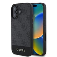 iPhone 16 - Guess PU 4G Bottom Stripe Metal Logo Case (GUHCP16SG4GLGR), Gray – Bild 1