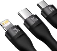 Baseus Flash Series Ⅱ One-for-three Fast Charging Cable USB to M+L+C 100W 1.5m schwarz (CASS030001) – Bild 2