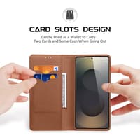 Samsung Galaxy S25 Edge- DUX Hivo Series Flip Case, brown, faux leather – Bild 2