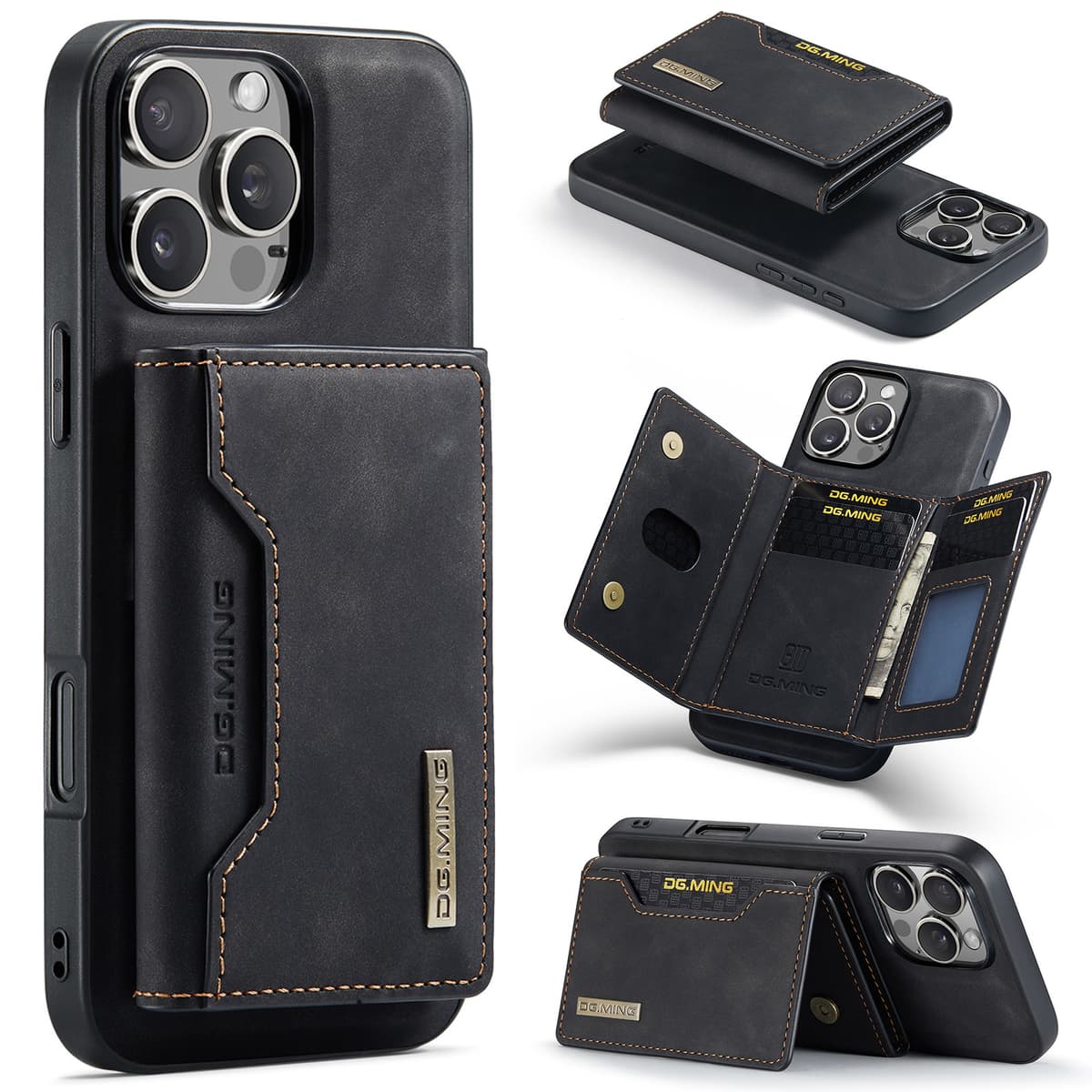 iPhone 15 Pro - DG.MING Etui, Leder-Optik, Kartenfach & Magnetverschluss, Schwarz – 2