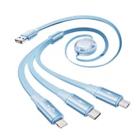 Cavo dati 3 in 1 - Serie Rock Honeycomb, Micro-USB, USB-C, Lightning, azzurro, retrattile, 110 cm – Bild 1