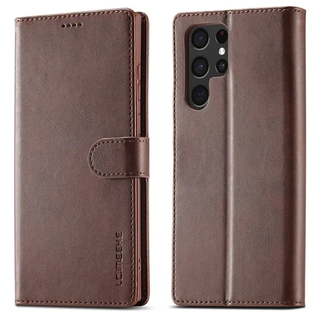 Samsung S9 Plus - LC.IMEEKE Wallet Etui mit 3 Kartenfächern & Magnetverschluss, Braun