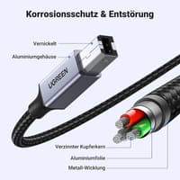 Ugreen - USB-C to USB-B 2.0 printer cable - aluminum housing 2 m (US370 / 80807), black/grey – Bild 6