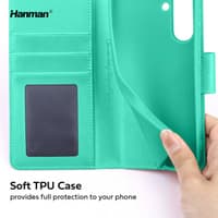 Samsung Galaxy S24 - Hanman Mill Flip Case mit 3 Kartenfächern, Türkis – Bild 3